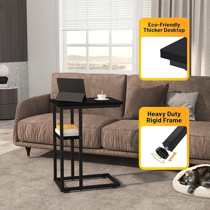 C Shaped End Table, Sturdy 2 Tier C Shaped Side Table - Image 3
