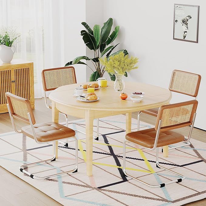 Rattan Dining Chairs Set of 2 Mid Century Modern Kitchen Chairs - Image 4