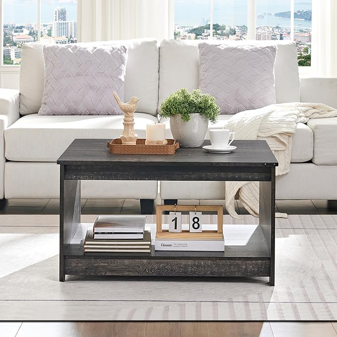 Farmhouse Coffee Table for Living Room, Wood Square Coffee Tables, 31.5" D x - Image 4