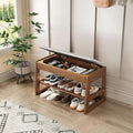 Shoe Rack Bench with Cotton-Linen Cushion 2-Tier Wooden Storage Bench 550lbs by IUNVR
