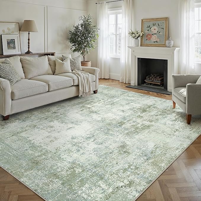 8x10 Washable Area Rug Green Modern Neutral Abstract Living Room Bedroom Indoor - Image 4