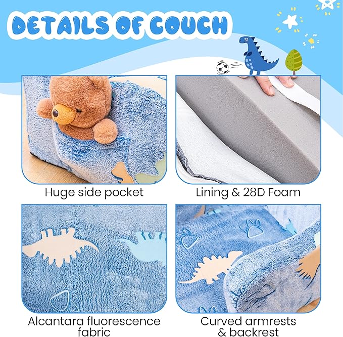 Lamerge 2-in-1 Toddler Couch, Glow in The Dark Baby Floor Bed, Foldable Toddler - Image 8