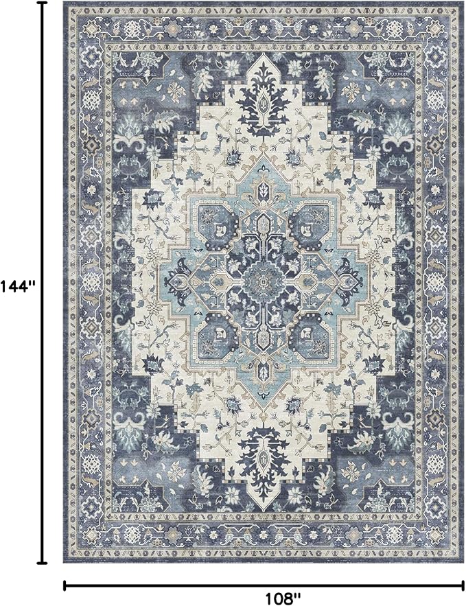 GENIMO 9x12 Area Rugs for Living Room, Machine Washable Non Slip Vintage Rugs - Image 2