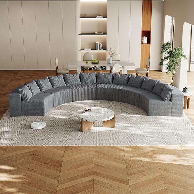 KEIKI Corduroy Curved Sectional Sofa, 6 Seater Symmetrical Modular Semi - Image 3