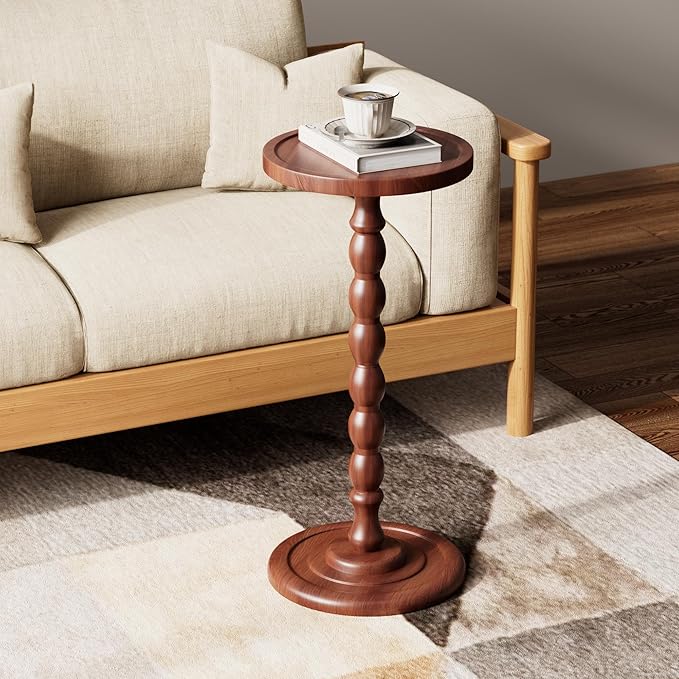 Solid Wood Drink Table, Rubber Wood‌ Small Round Side Table - Image 8