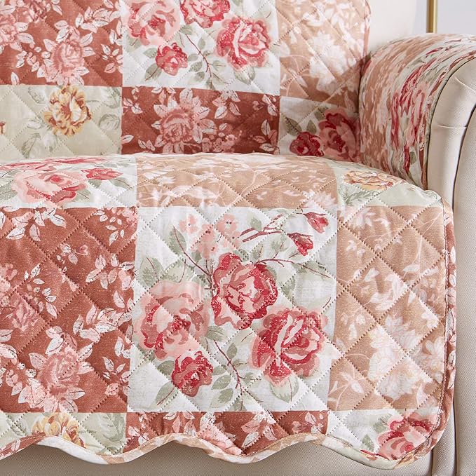 Great Bay Home Reversible Floral Patchwork Furniture Protector Scalloped Edge - Image 2