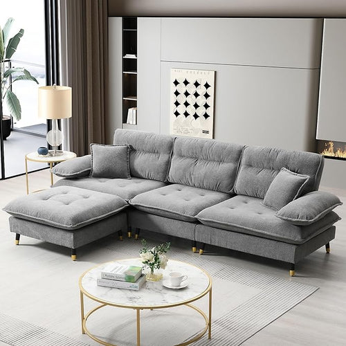 106" L Shaped Convertible Sectional Sofa, 4 Seat Tufted Cloud Couch Set by Favfurish