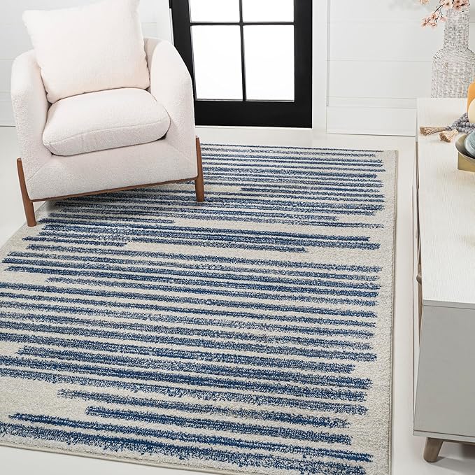 JONATHAN Y Khalil Modern Berber Stripe Cream/Navy Indoor Area Rug, Contemporary by JONATHANY