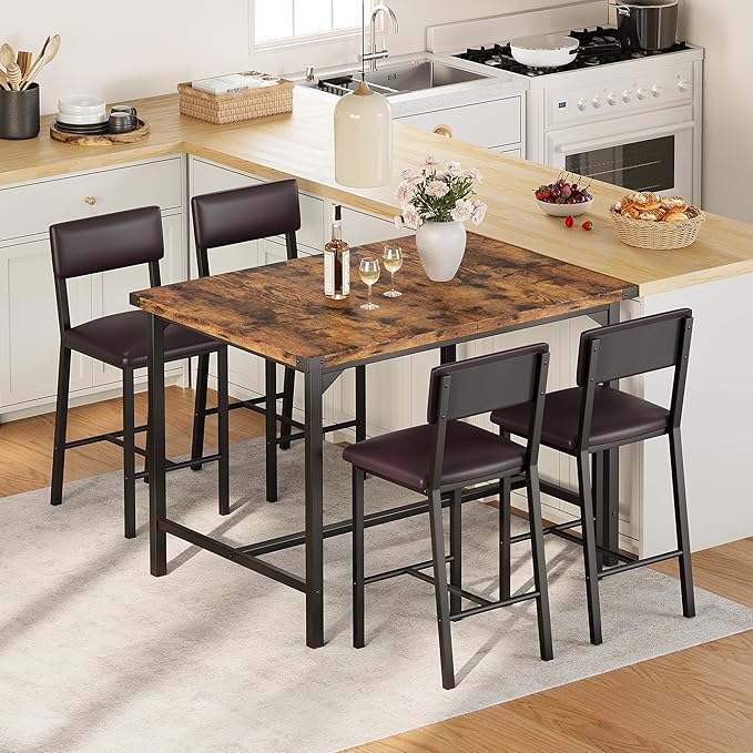 IDEALHOUSE Dining Table Set for 4 w/Counter Height Table & 4 Upholstered Bar - Image 3