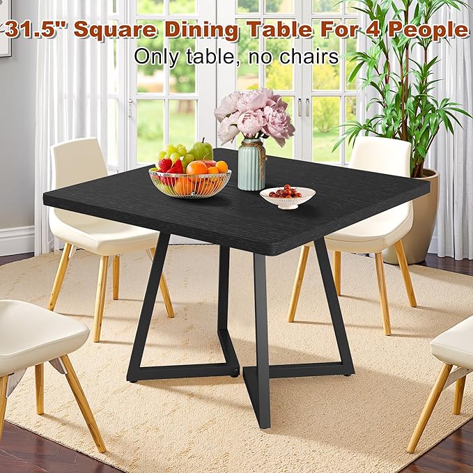 Square Dining Table for 4, 31.5-Inch Farmhouse Dinner Table Wooden Kitchen - Image 5
