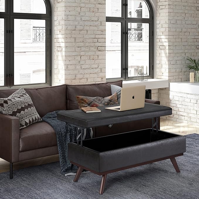 SIMPLIHOME Owen 42 inch Wide Mid Century Modern Rectangle Lift Top Large Coffee - Image 2
