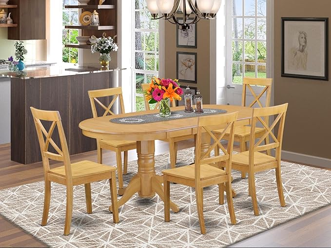 East West Furniture VABO7-OAK-W 7 Piece Dining Set Consist of an Oval Dining - Image 2