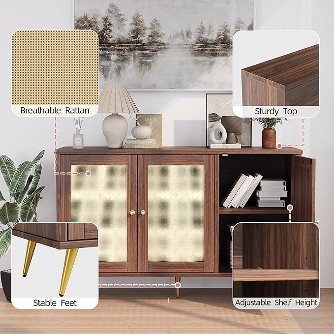Shintenchi Large Rattan Storage Cabinet, Modern Sideboard Cabinet, Accent Large - Image 4