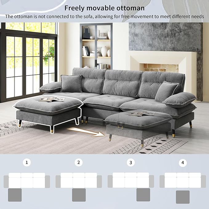 106" L Shaped Convertible Sectional Sofa, 4 Seat Tufted Cloud Couch Set - Image 8