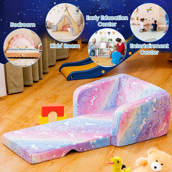Lamerge 2-in-1 Soft Toddler Couch Fold Out, Foldable Toddler Chair, Glow in The - Image 5