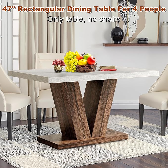 47 Inch Dining Table for 4, Farmhouse Dinner Table Wooden Kitchen Tables - Image 5