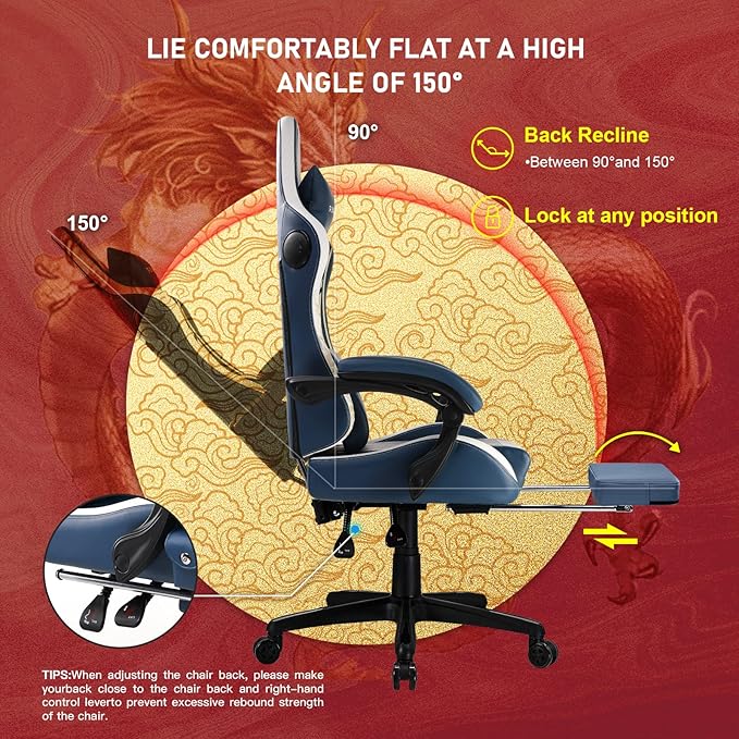 GTPLAYER Gaming Chair with Bluetooth Speakers and Footrest, Dragon Series Video - Image 6