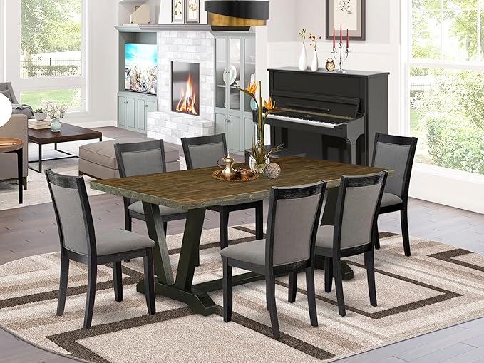 East West Furniture V677MZ650-7 7 Piece Dining Room Set Consist of a Rectangle - Image 2