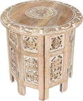 The Wooden Town Carved Wood Round End Table – 18" Accent Side Table by TheWoodenTown