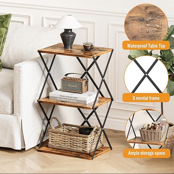 3-Tier End Table Small Side Table Tall Bedside Night Stand - Image 4
