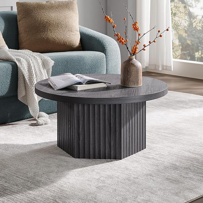 SICOTAS Round Coffee Table for Living Room, Mid Century Modern Fluted Center - Image 9