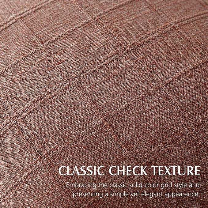 Foindtower Set of 2 Decorative Linen Check Throw Pillow Covers Neutral - Image 2