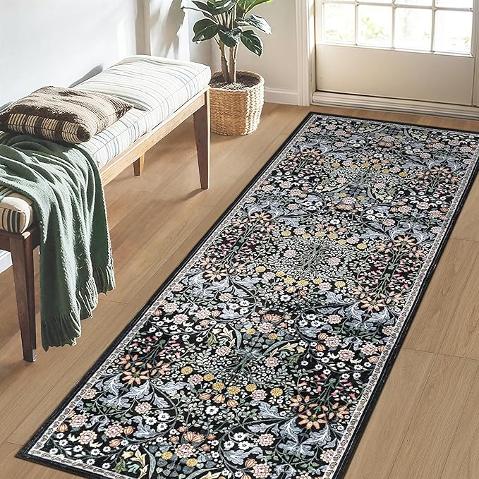 Runner Rug for Entryway: 2x10 Kitchen Rugs Non Slip Washable Ultra Soft Floral - Image 3