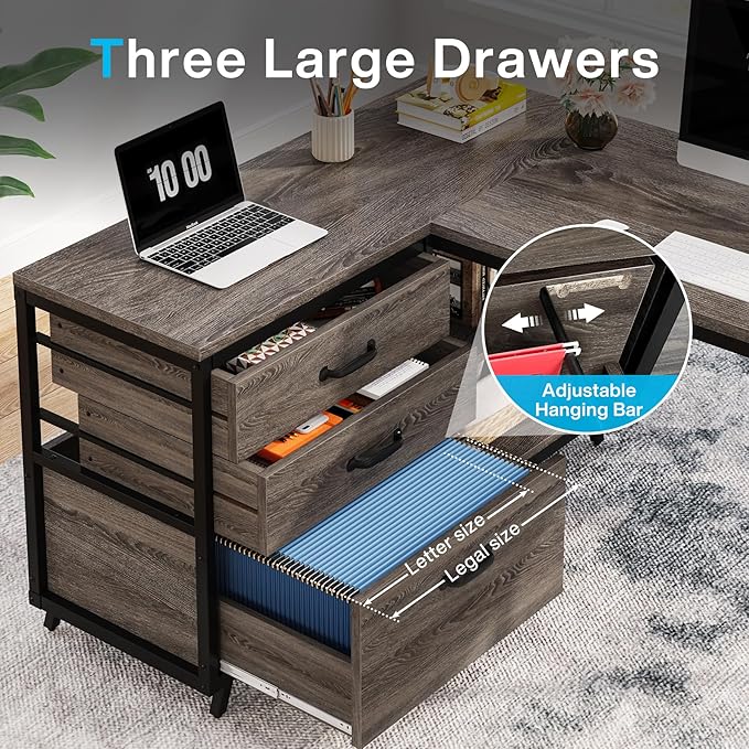 Tribesigns L-Shaped Desk with 3 Drawers, Reversible Corner Home Office Computer - Image 4