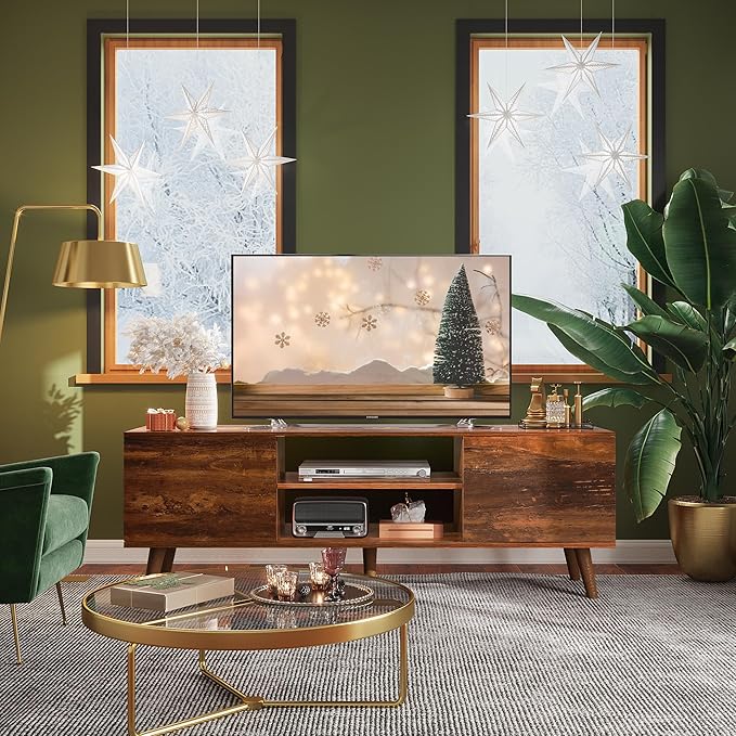 WLIVE TV Stand for 55 60 inch TV, Mid Century Modern TV Console, Entertainment - Image 2