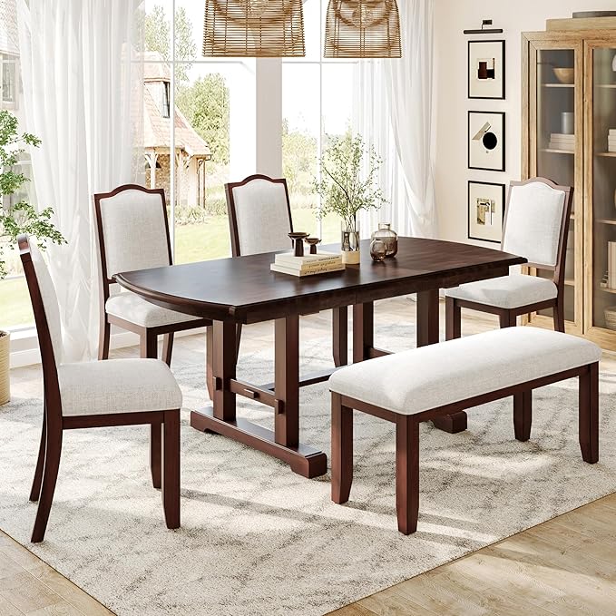 Ball & Cast Dining Table Set for 6, 6-Piece Kitchen Table Set W/ 4 Upholstered by BallCast