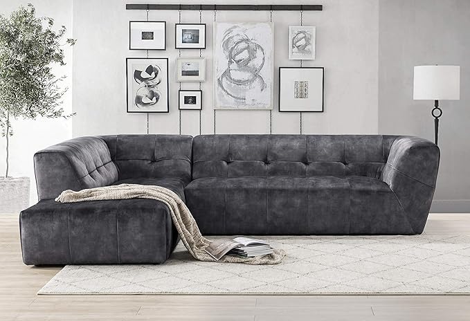Acanva Luxury Mid-Century Velvet Tufted Low Back Sofa Set L-Shape 2-Piece - Image 5