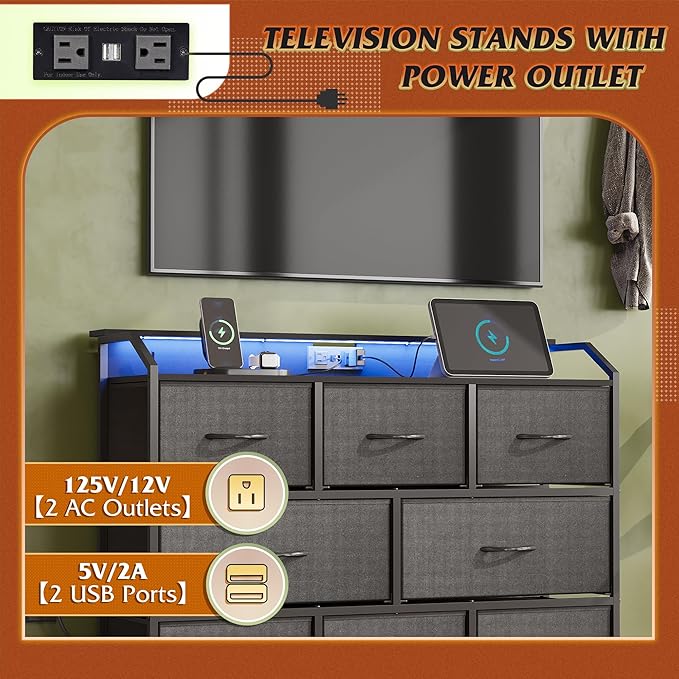 WLIVE Led Dresser for Bedroom, Wide Chest of Drawers for Hallway, 8 Fabric - Image 6