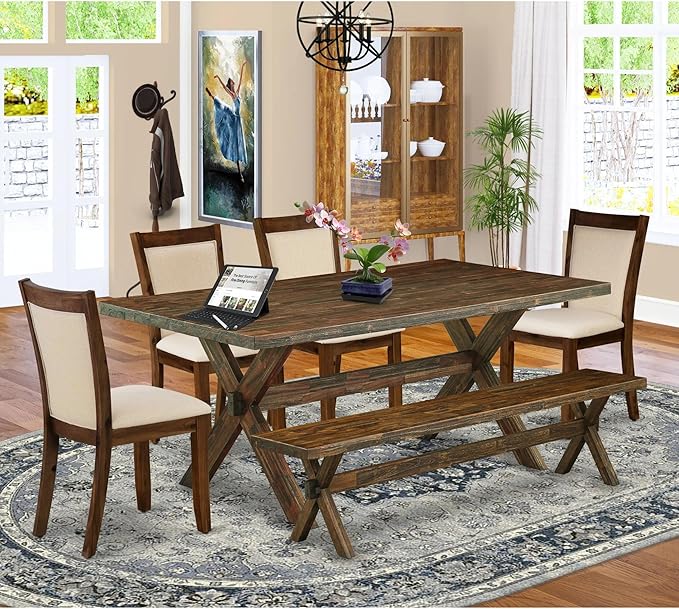 East West Furniture X777MZN32-6 6 Piece Dining Table Set Contains a Rectangle - Image 2