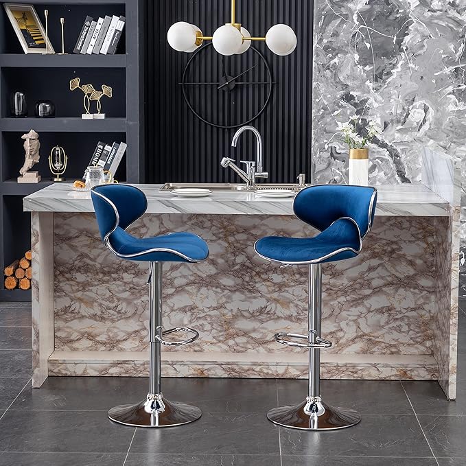 Roundhill Furniture Masaccio Velvet Upholstered Adjustable Swivel Barstool - Image 6