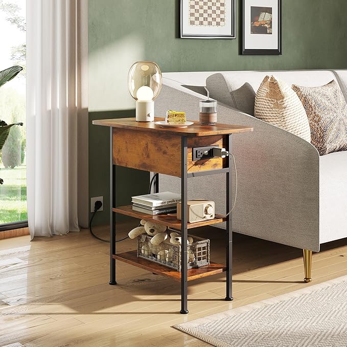 WLIVE End Table with Charging Station, Flip Top Side Table with Storage Shelf - Image 2
