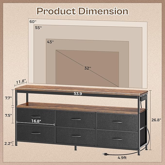 Huuger LED TV Stand for Bedroom, 55 Inch Fabric Dresser - Image 2