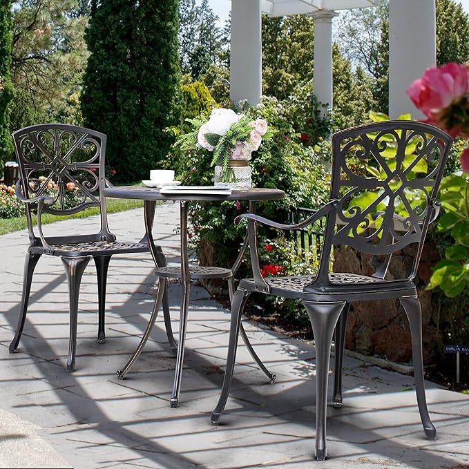 NUU GARDEN Bistro Set 3 Piece Outdoor All Weather Cast Aluminum Patio Bistro - Image 7