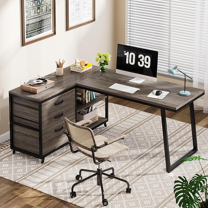 Tribesigns L-Shaped Desk with 3 Drawers, Reversible Corner Home Office Computer - Image 3