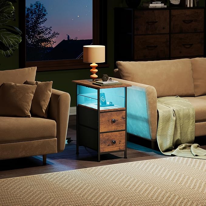 WLIVE Nightstand Set of 2 with Charging Station, End Table Sets with LED Lights - Image 2