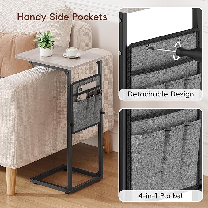 Vagusicc C Shaped End Table, Adjustable Height Small Couch Side Table, Laptop - Image 6