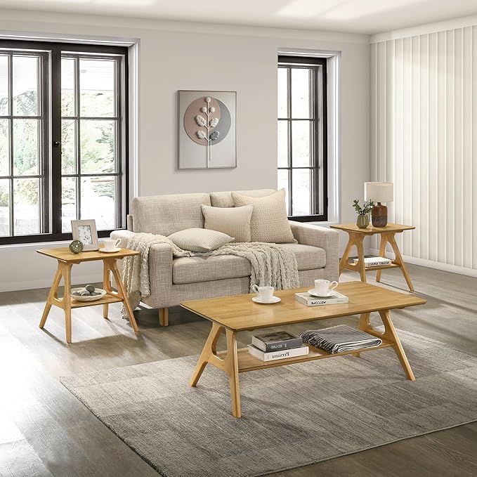 Roundhill Furniture Arona 3-Piece Coffee Table Set, Coffee Table and Two End by RoundhillFurniture