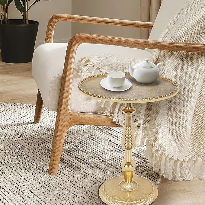CLEENTABLE Gold Metal Pedestal Side Table - Image 2