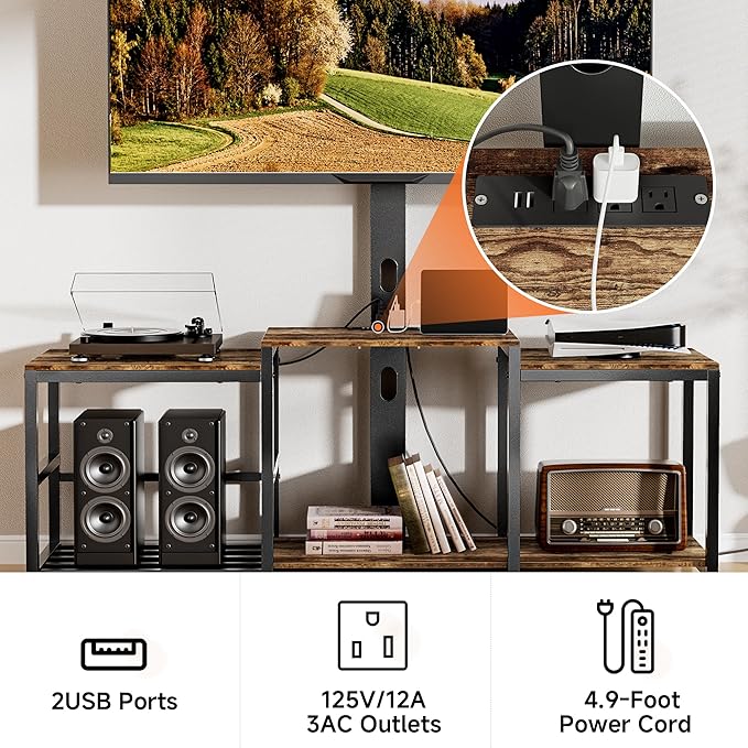 Aquzee TV Stand with Mount for up to 75 inch with Power Outlet, 58”W Wood - Image 5