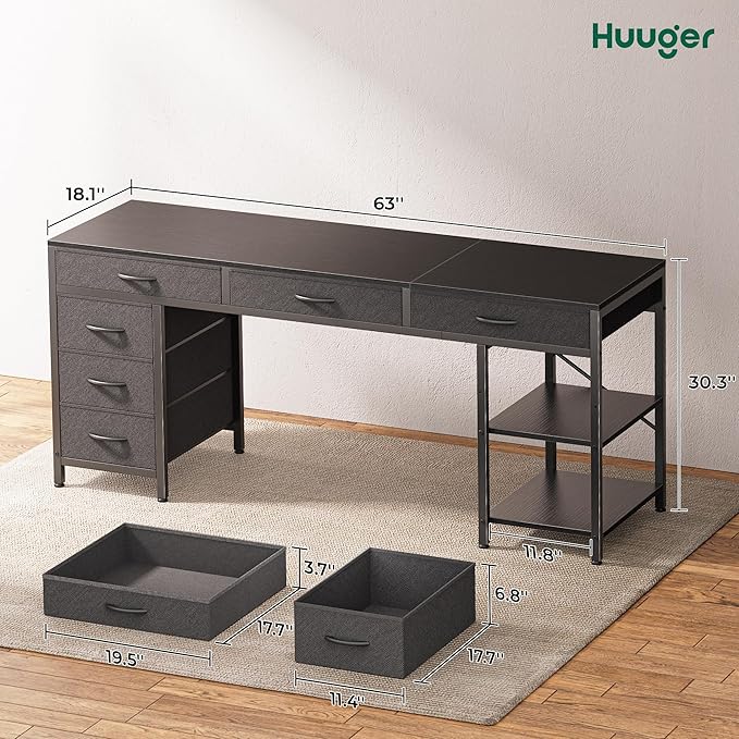 Huuger Computer Desk with 6 Drawers, 63 Inch Office Desk with Shelves, - Image 7
