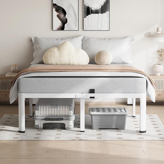 18 Inch King Size White Bed Frame, 3500Lbs Heavy Duty Metal Platform - Image 9