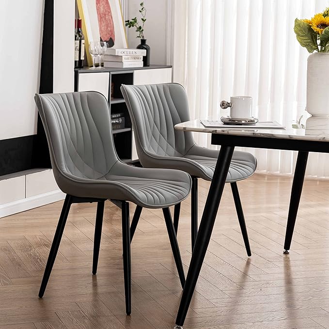 YOUTASTE Grey Dining Chairs Set of 2 Faux Leather Upholstered Kitchen Dining - Image 8