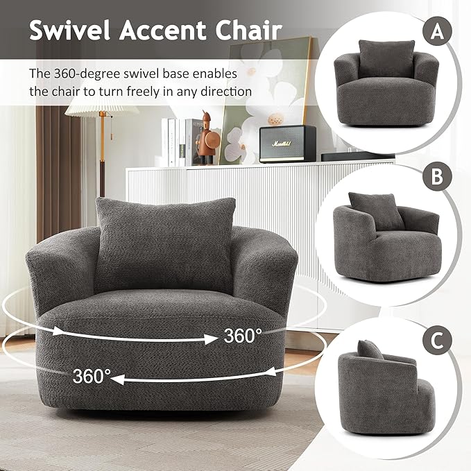 Merax Modern 360° Chenille Swivel Barrel Chair - Image 3