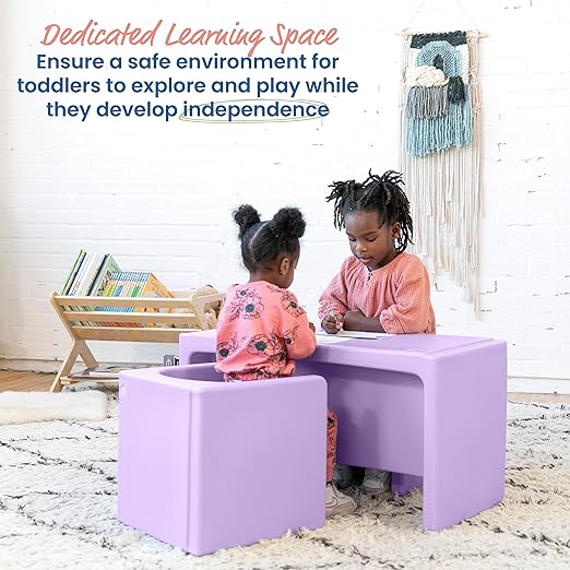 ECR4Kids Tri-Me Table and Cube Chair Set, Light Purple - Image 3