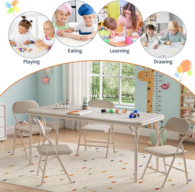 GarveeHome 5-Piece Kids Folding Table and Chairs Set, Toddlers Children's - Image 7