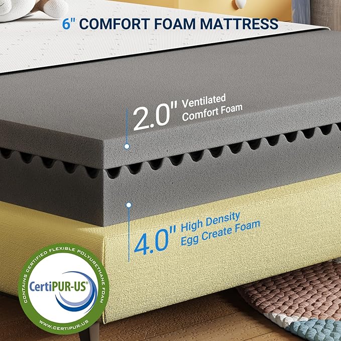 Avenco Queen Size Mattress, 6 Inch Memory Foam Queen Mattress in a Box - Image 4